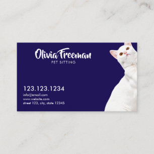 Realistisches Blue & White Cat Picture Pet Sitzen Visitenkarte