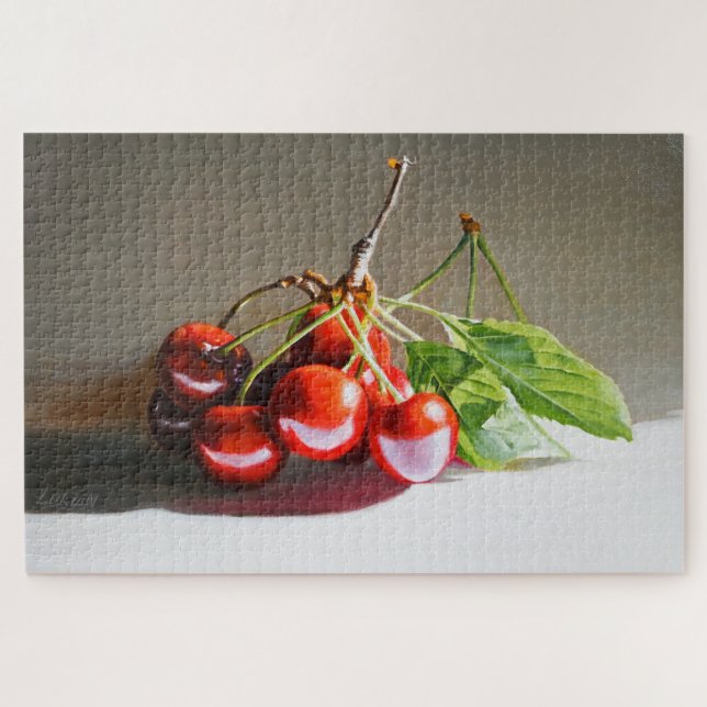 Realistisches Cherry Still Life mit Blätter Kunst (Horizontal)
