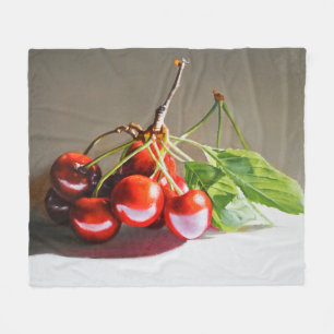 Realistisches Cherry Still Life mit Blätter Kunst Fleecedecke