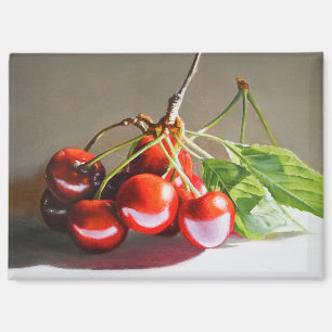 Realistisches Cherry Still Life mit Blätter Kunst Magnet
