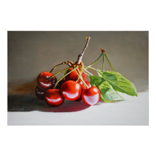 Realistisches Cherry Still Life mit Blätter Kunst Poster