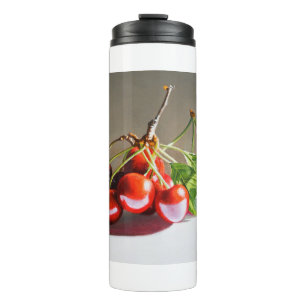 Realistisches Cherry Still Life mit Blätter Kunst Thermosbecher
