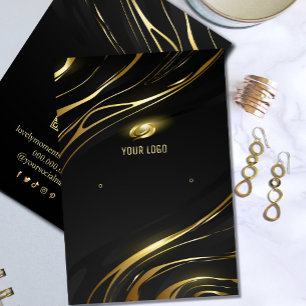 Realistisches elegantes Schwarz-Gold-Haar-Ohrhänge Visitenkarte