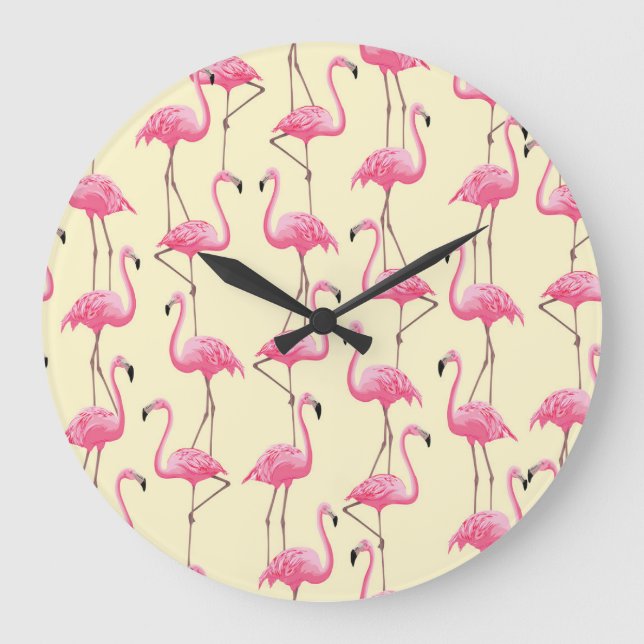 Realistisches Flamingo-Bird-Muster Große Wanduhr (Vorderseite)