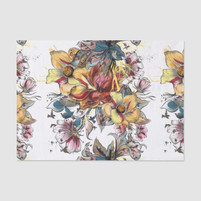 Realistisches gezeichnetes Blumenblumenstrauß- und Seidenpapier (Vorderseite)