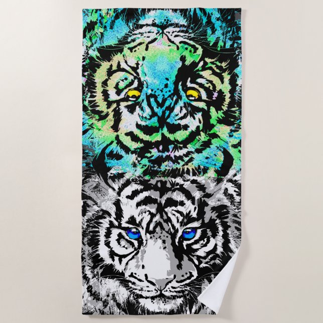 Realistisches graues Blue Tiger Heads Beach Handtu Strandtuch (Vorderseite)