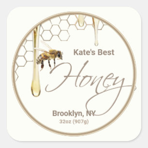 Realistisches Honigwabenkraut-Honey-Tropfen-Elfenb Quadratischer Aufkleber