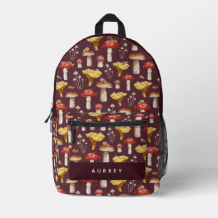 Realistisches Mushroom & Snail Muster Burgundy Bedruckter Rucksack