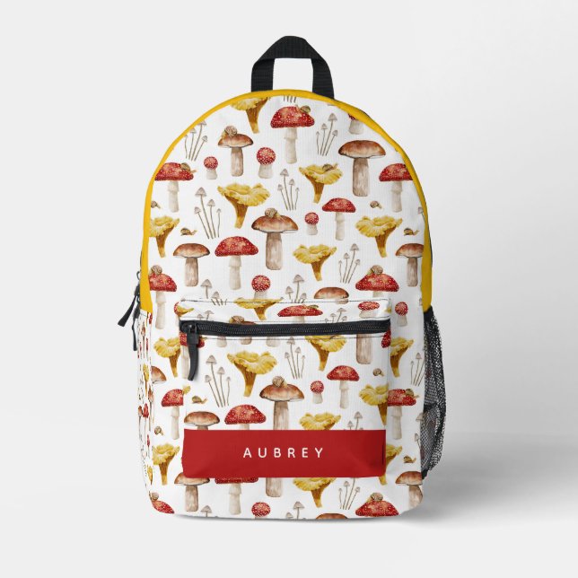 Realistisches Pilz- und Schneckenmuster Bedruckter Rucksack (Vorderseite)