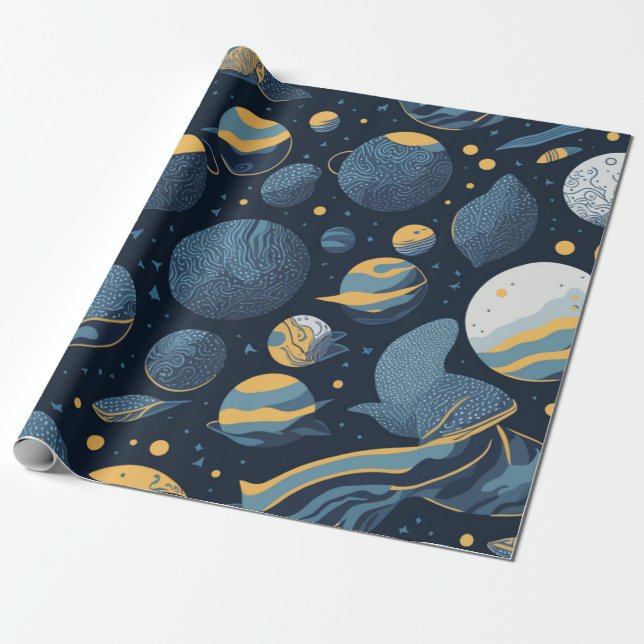 realistisches Planet-Illustrationsmuster Geschenkpapier (Ungerollt)