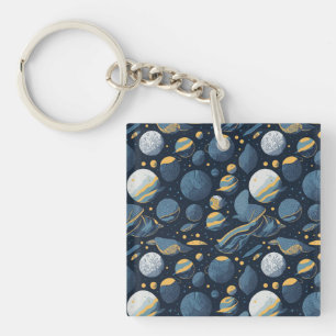 realistisches Planet-Illustrationsmuster Schlüsselanhänger