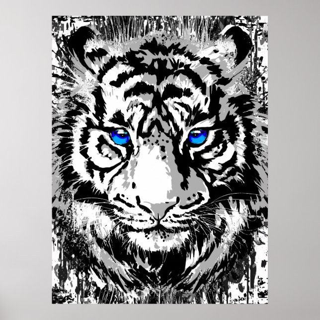 Realistisches Tiger-Poster - Kopf des weißen Tiger Poster (Vorne)