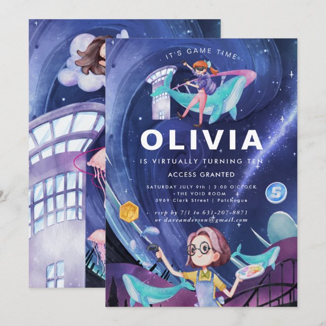 Réalité virtuelle Invitation de fête d'anniversair (Devant / Derrière)