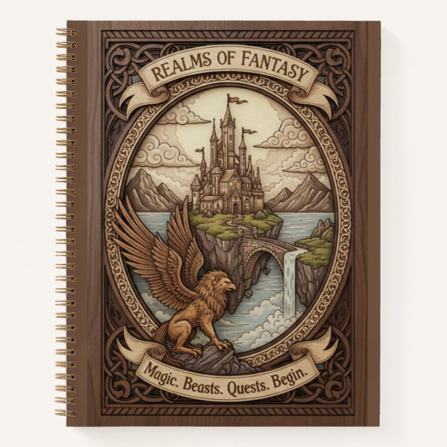 Realms of Fantasy Griffin Castle Wood Carved Notizbuch (Vorderseite)