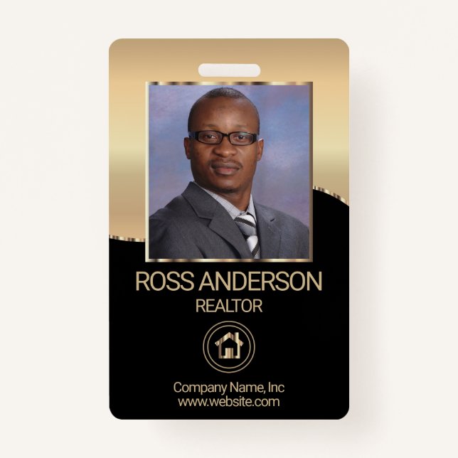Realtor Agent in Schwarz und Gold Ausweis (Vorderseite)