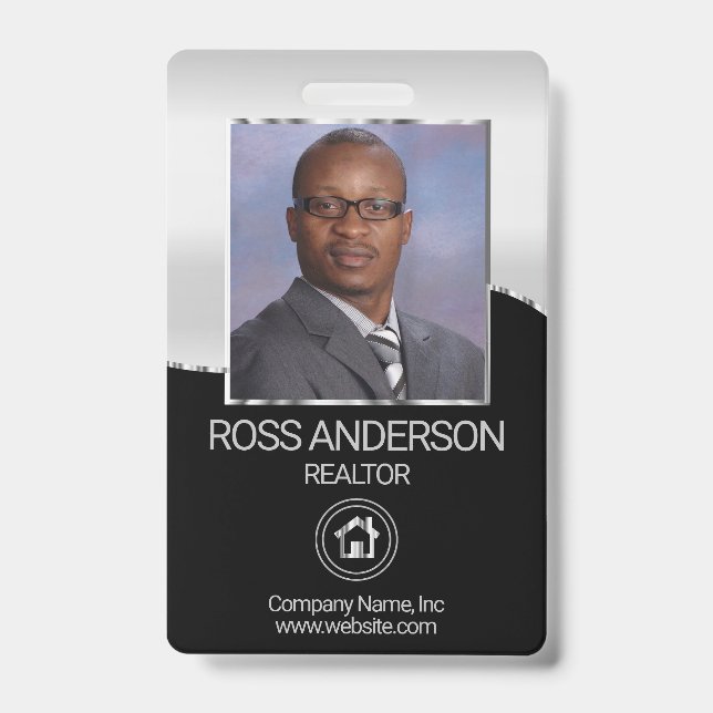 Realtor Agent in Schwarz und Silber Ausweis (Vorderseite)