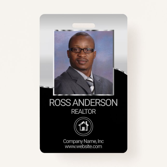 Realtor Agent in Schwarz und Silber Ausweis (Vorderseite)