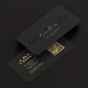 Realtor Black Real Anwesen Agent Monogram Modern Visitenkarte