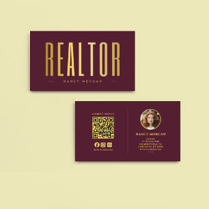 Realtor Bordeaux & Gold Foto QR-Code Visitenkarte
