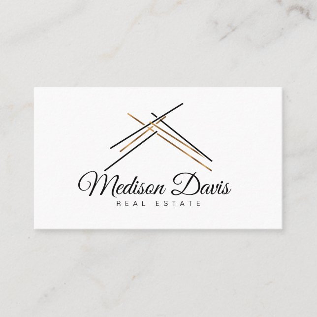 Realtor-Branding mit Dach in goldener Farbe Visitenkarte (Vorderseite)
