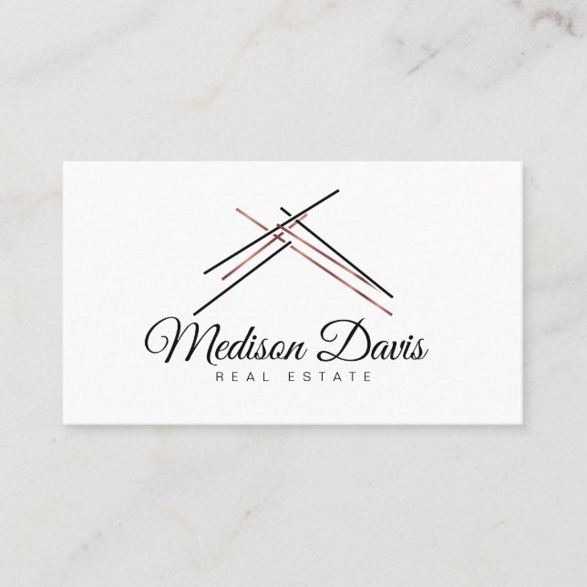 Realtor-Branding mit Dach in Rose Gold Visitenkarte (Vorderseite)