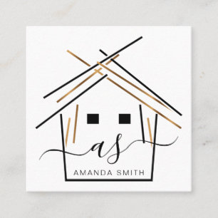 Realtor-Branding mit Haus in Gold Quadratische Visitenkarte