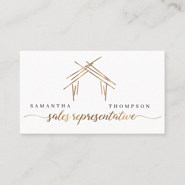 Realtor-Branding mit "Haus in Gold"-Visitenkarte Visitenkarte (Vorderseite)