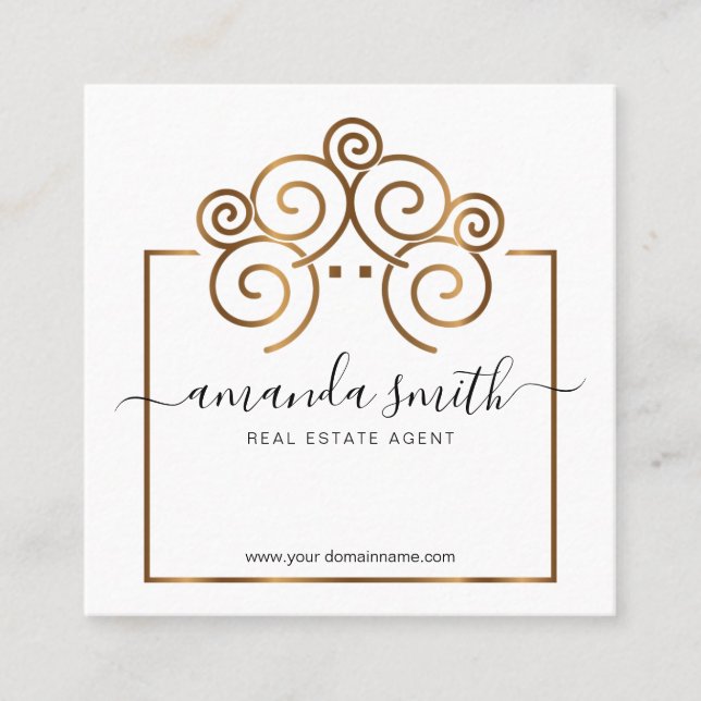 Realtor-Branding mit Treehouse in Gold Quadratische Visitenkarte (Vorderseite)