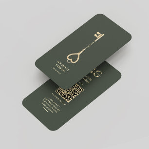 Realtor Dark Green Gold Key Monogram Modern Visitenkarte