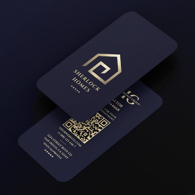 Realtor Dark Navy Blue Gold House Modernität Visitenkarte (Realtor Dark Navy Blue Gold House Modern Realty Business Card
)