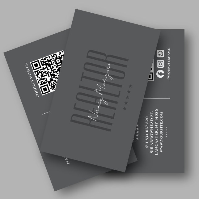 Realtor Dunkelgrauer QR-Code  Visitenkarte (Von Creator hochgeladen)