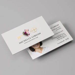 Realtor Floral Gold Key Hypothekenmakler Grau Visitenkarte