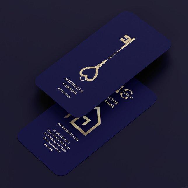 Realtor Gold Key House Modernes Midnight Blue Visitenkarte (Realtor Gold Key House Modern Midnight Blue Business Card
)