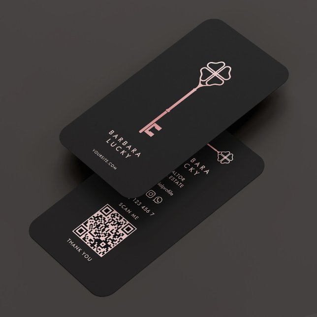Realtor Hypothekenmakler Eleganter Black Rosegold  Visitenkarte (Realtor Mortgage Broker Elegant Black Rosegold Key Business Card
)