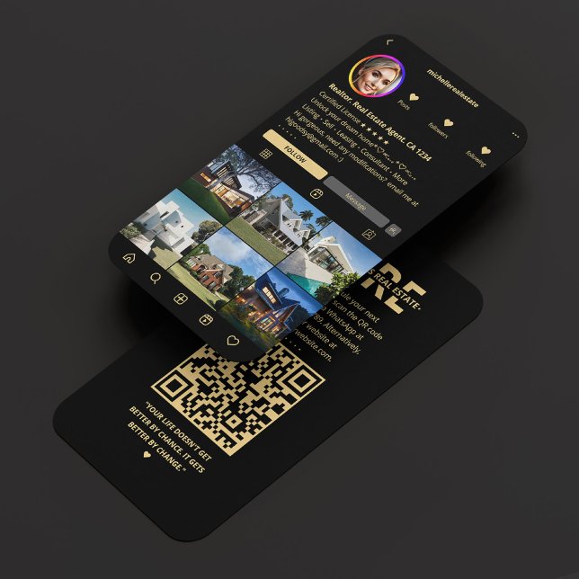 Realtor IG Elegante Black Modern Anwesen Agent Visitenkarte (Realtor IG Elegant Black Modern Real Estate Agent Business Card
)