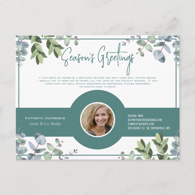 Realtor/Insurance Winter Foliage Holiday Postcard Postkarte (Vorderseite)