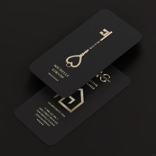 Realtor Key House-Logo Modernes Schwarzes Gold Visitenkarte
