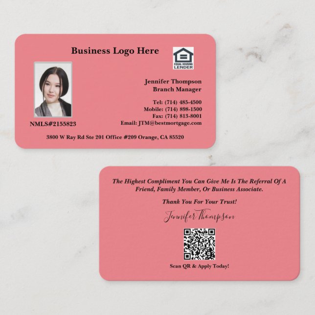Realtor, Kreditoberater, Versicherungs-Visitenkart Visitenkarte (Vorne/Hinten)
