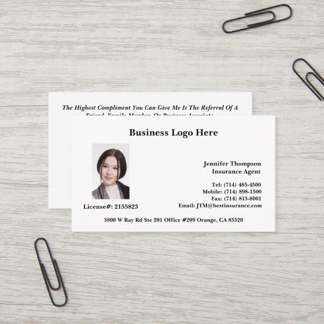 Realtor, Kreditoberater, Versicherungs-Visitenkart Visitenkarte (Vorderseite/Rückseite Beispiel)