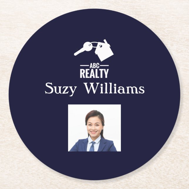 Realtor-Logo und Foto-Papier-Untersetzer Runder Pappuntersetzer (Vorderseite)