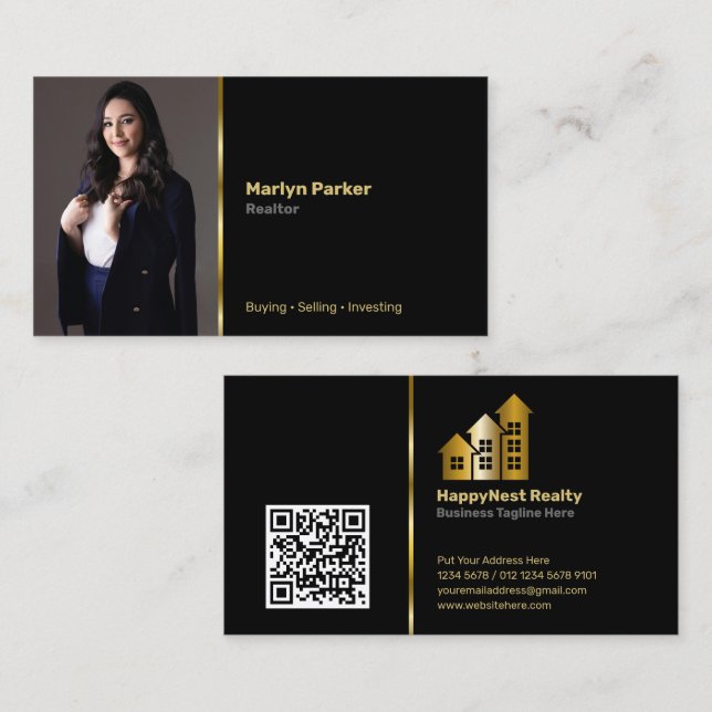 Realtor mit Persönlichem Foto, QR-Code und Logo Visitenkarte (Vorne/Hinten)