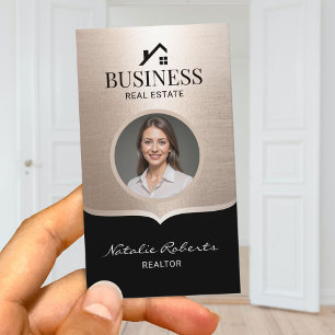 Realtor Modern Black Gold Real Anwesen Agent Foto Visitenkarte