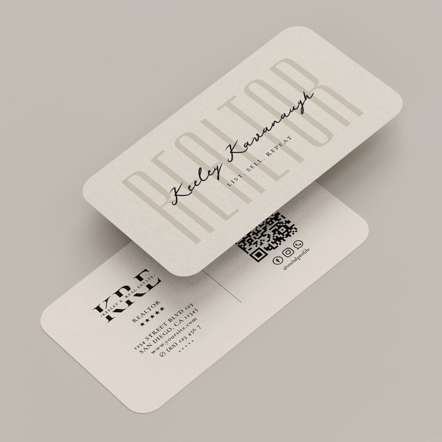 Realtor Modern Real Anwesen Sand Beige Monogram Visitenkarte (Realtor Modern Real Estate Sand Beige Monogram Business Card
)