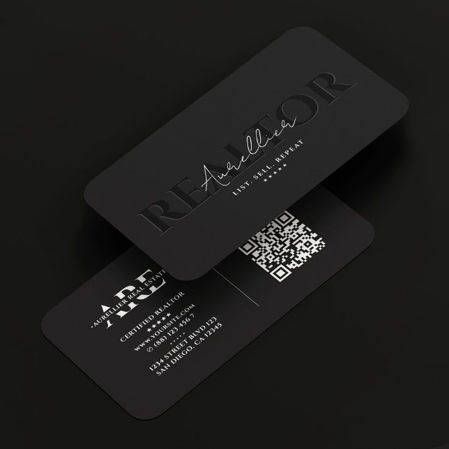 Realtor Mortgage Broker Schwarz-weißes Skript Mode Visitenkarte (Realtor Mortgage Broker Black White Script Modern Business Card
)