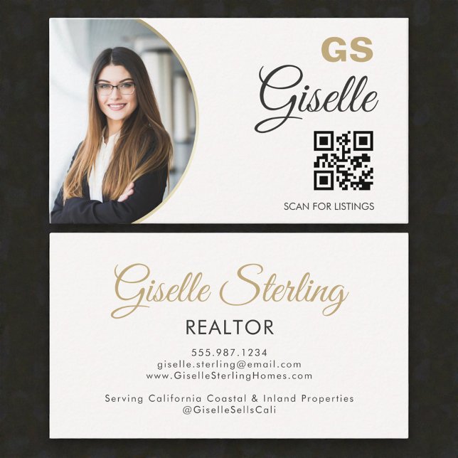  Realtor Neutral Gold Photo Monogram QR Code  Visitenkarte (Von Creator hochgeladen)
