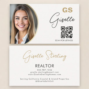 Realtor Neutrales Beige QR-Code-Foto Visitenkarte
