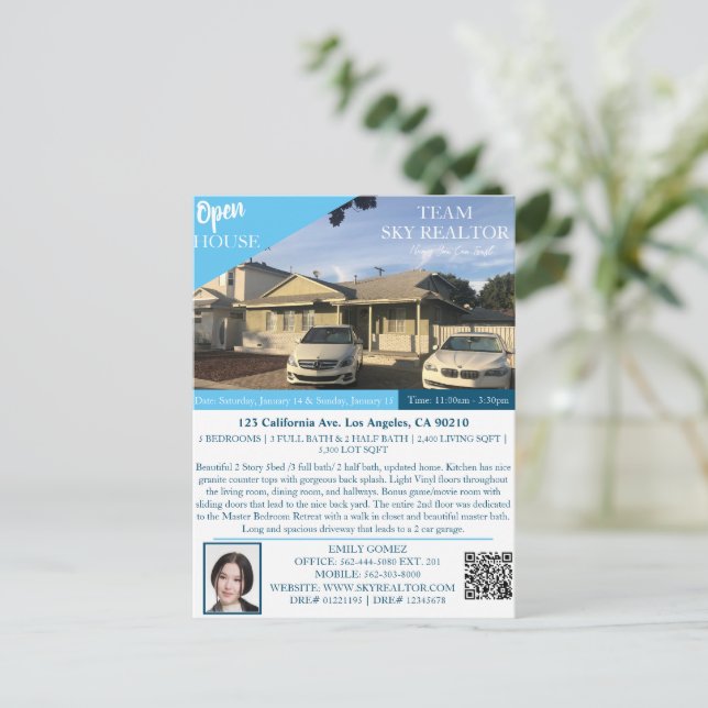 Realtor Open House Announcement Card Ankündigungspostkarte (Stehend Vorderseite)