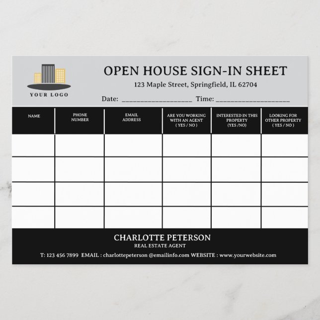 Realtor Open House Unterschrift in Blatt (Vorne)