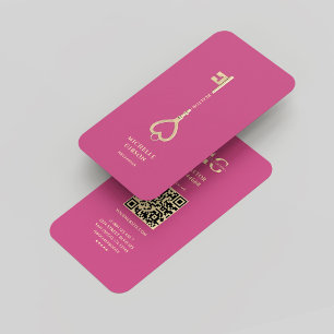 Realtor Pink Gold Key Monogram Beruflich Modern Visitenkarte