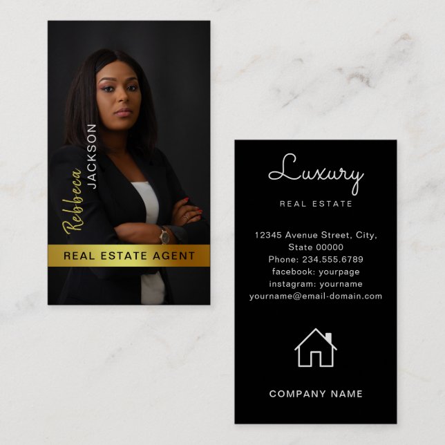 Realtor Real Anwesen Agent Foto Monogramm hinzufüg Visitenkarte (Vorne/Hinten)